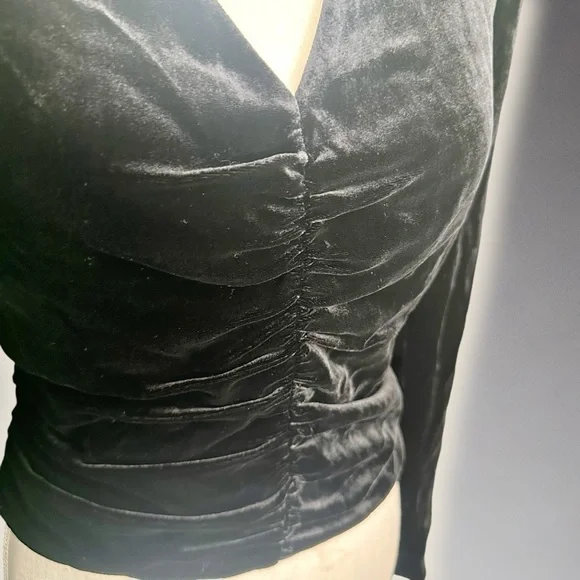 NWT Veronica Beard Black ‘Pelona’ Velvet Ruched Long Sleeve Top Size 2 - Picture 8 of 16